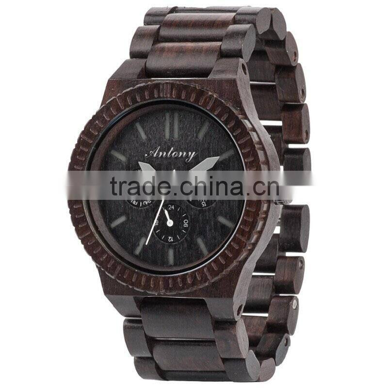 2015 Man Wooden Watch Ebony case even strap / Japan calendar movement