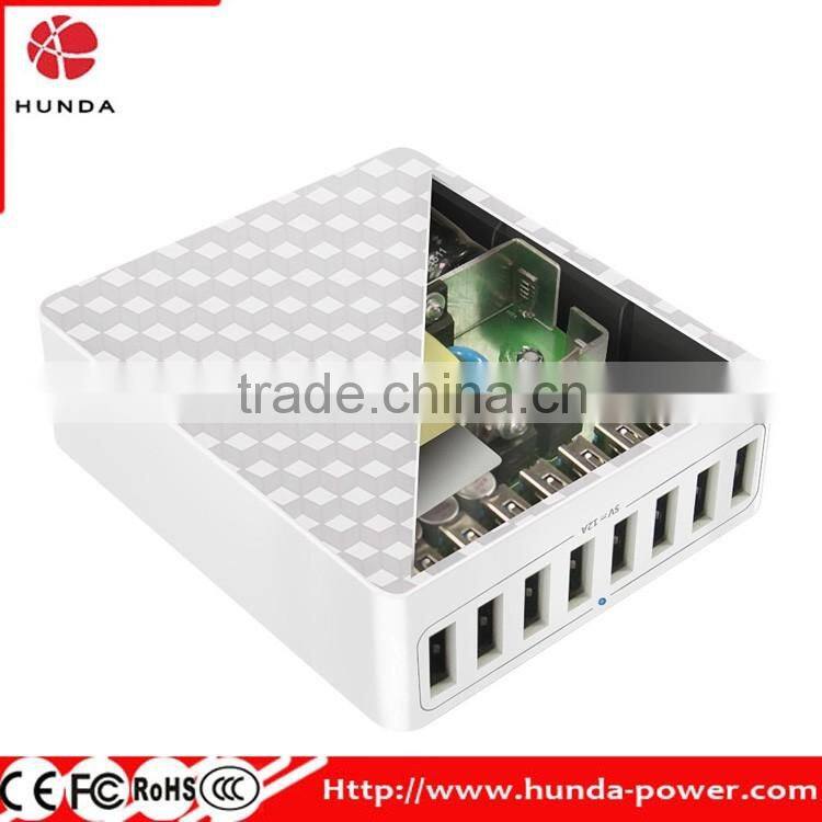HUNDA new arrival 5V/12A 8 ports Intelligent Multi desktop USB Charger- White