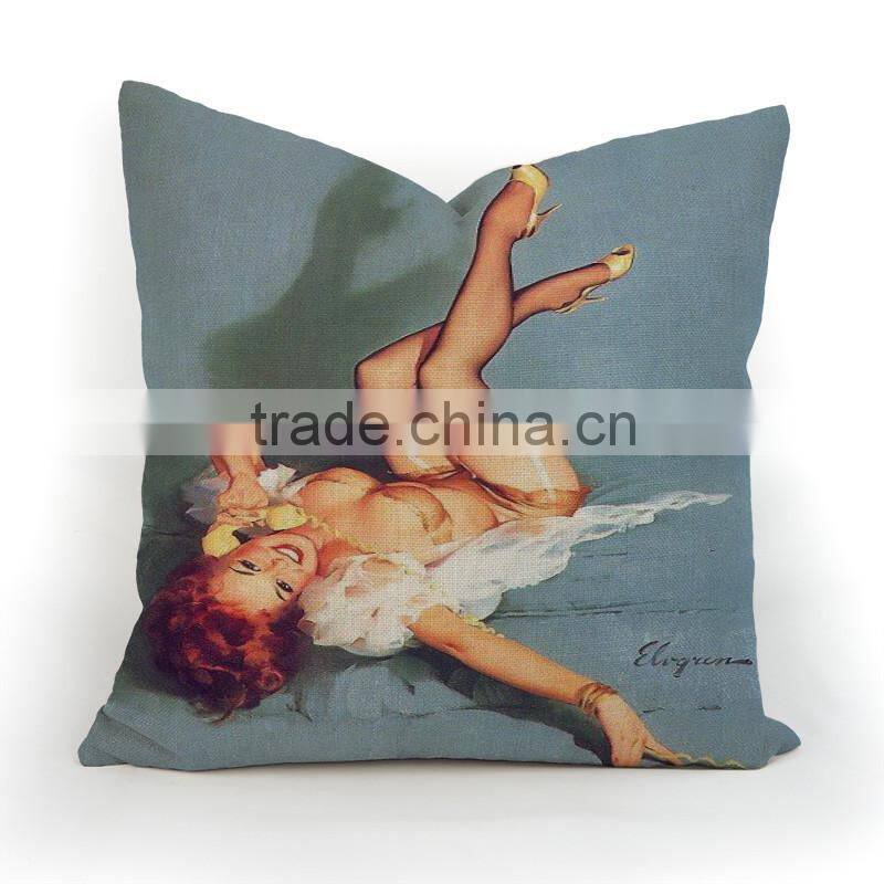 "Modern Lady" Style printed Weave Pillow Cover For Cafe/Bar Decorative