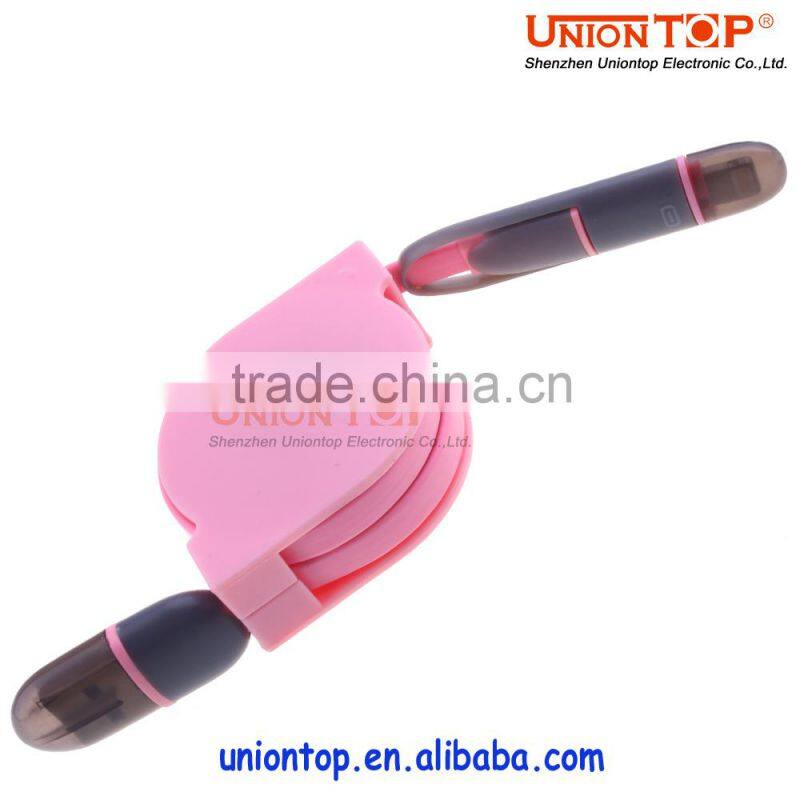 noodle flat retractable 2in1 usb cable for iphone and samsung made in china