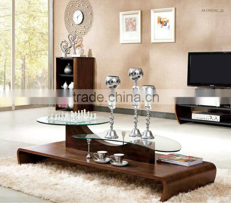 Living room bent glass coffee table/bentwood coffee table