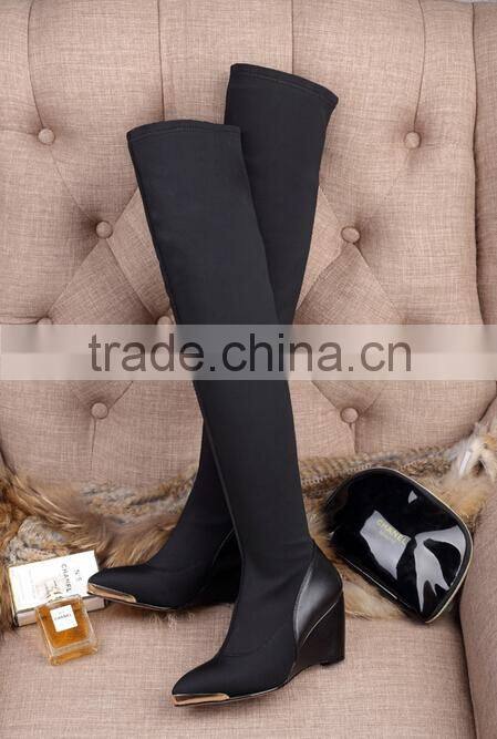 Hot selling wedge high heel over the knee boots women wedge high boots leather knee boots ladies wedge over knee boots CP6696