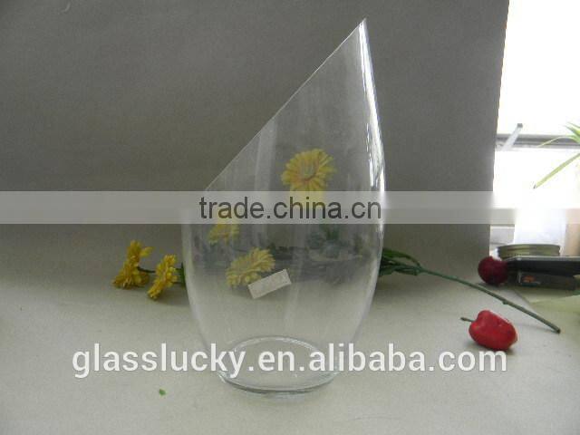 Handblown clear glass jar, oblique opening glass vase glass jar for home decoration