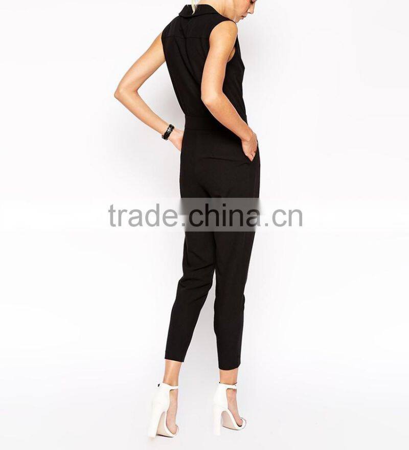 Sleeveless suit neckline black alibaba wholesale price long jumpsuit