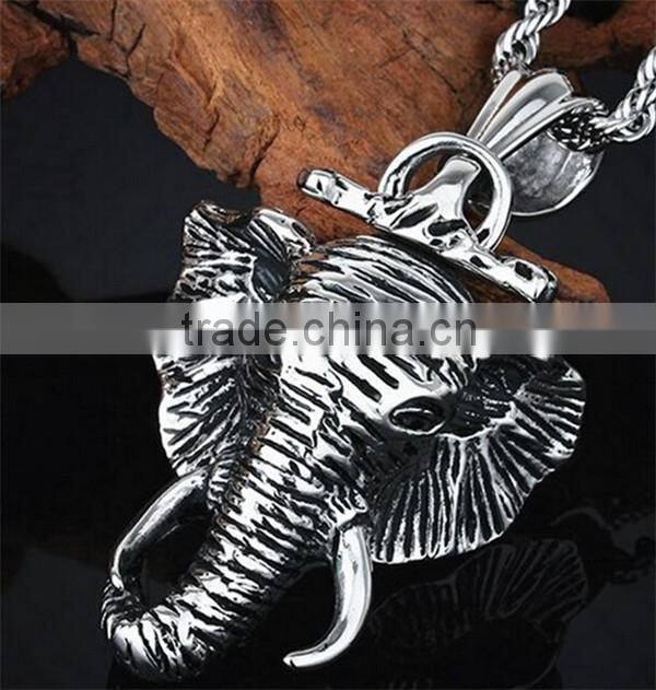 mens punk elephant charm necklace stainless steel cheap casting animal pendant necklace jewelry