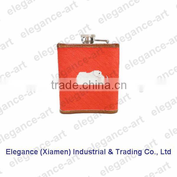 5oz Stainless Steel Needlepoint Hip Flasks, Trimed with Genuine Leather