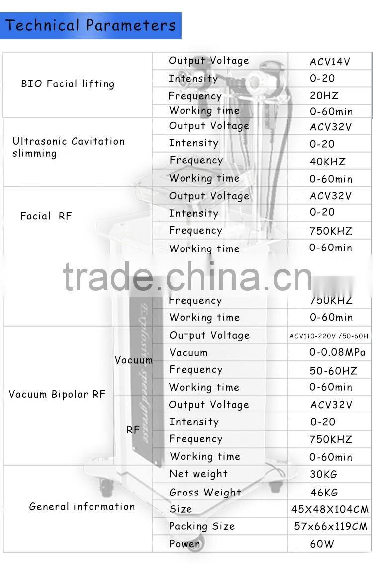 5 heads rf ultrasonic vacuum cavitation system type