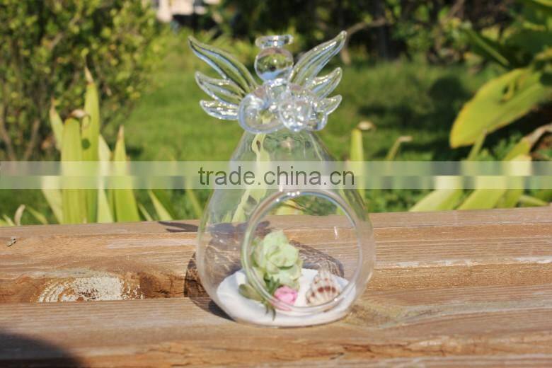 ANGEL CRYSTAL CANDLE STICK GLASS HOLDER WITH ANGLE WING