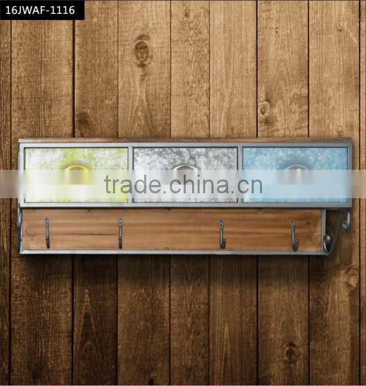 3 drawers country style wall mounted key cabinet with hooks