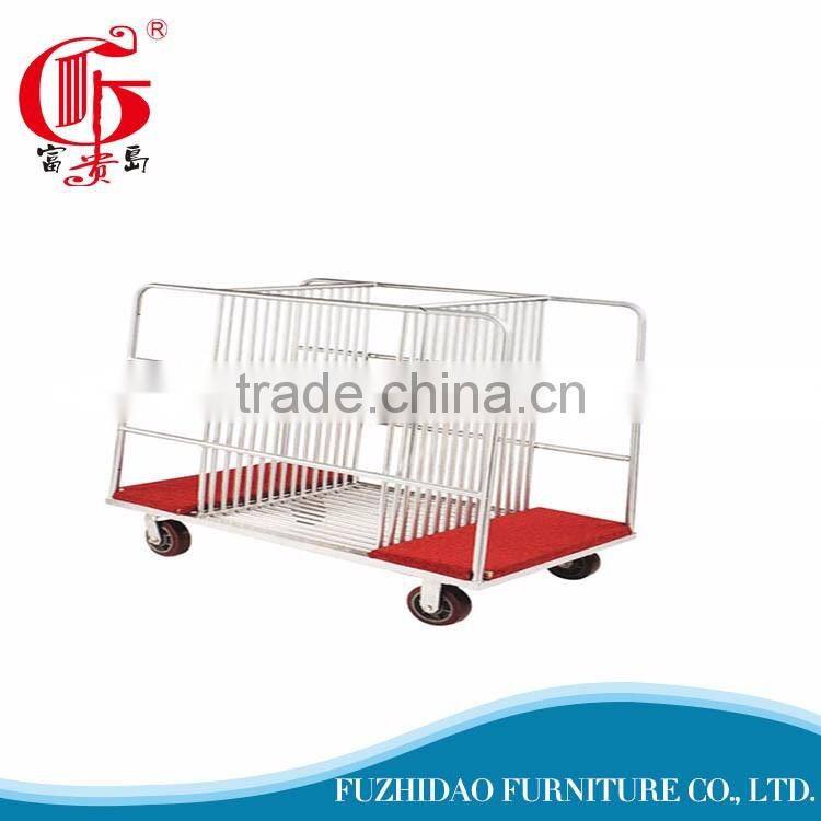 Metal frame four wheels hand trolley in silver color for industrial