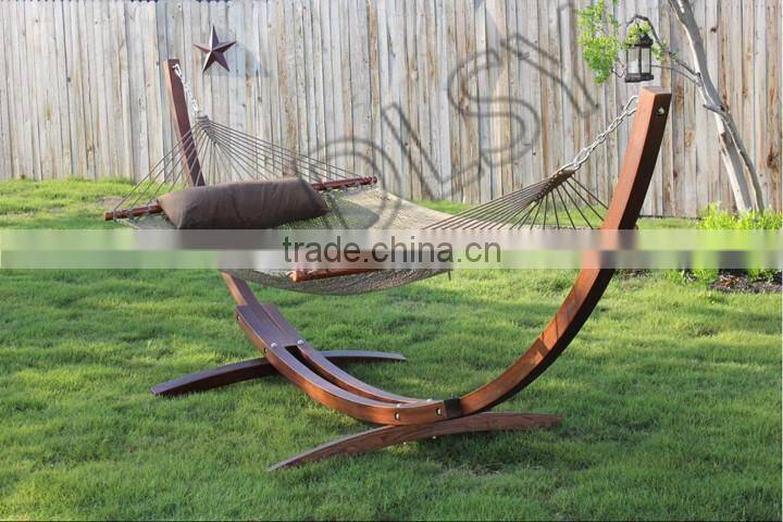 Double Wide Wood Arc Outdoor Hammock & Stand Set