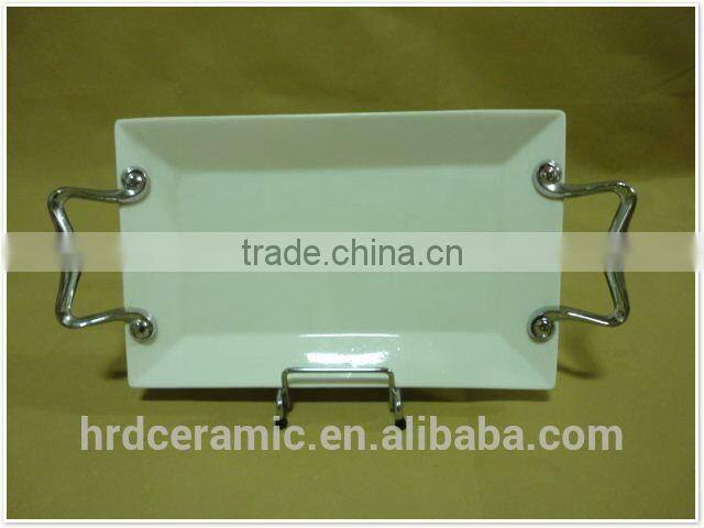 2015 Wholesale stock japanese ceramic plate with Metal handle