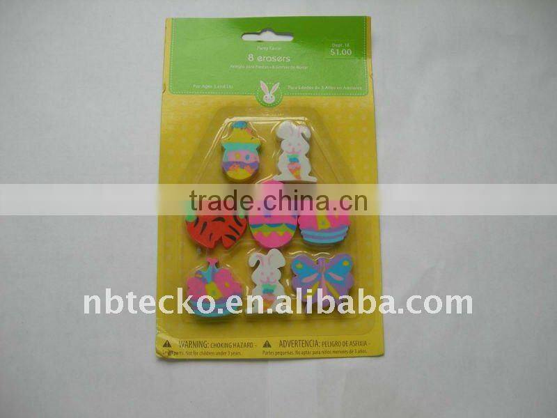 Stationery 6pcs lovely different shape printed rubber eraser set