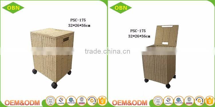 Wholesale handmade paper rope laundry basket with wheels