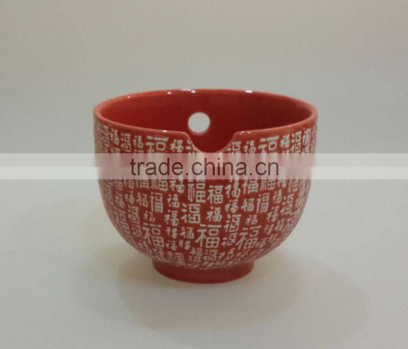 Chinese stoneware red noodle embossed logo bowl