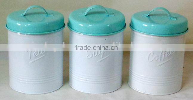 embossed logo green lid tea coffee sugar storage canister set