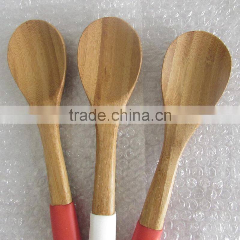 High quality cheap bamboo spoon with silicone handle
