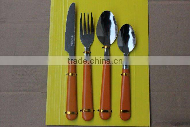 24pcs Hot-sale stainless steel flatware set with plastic handle