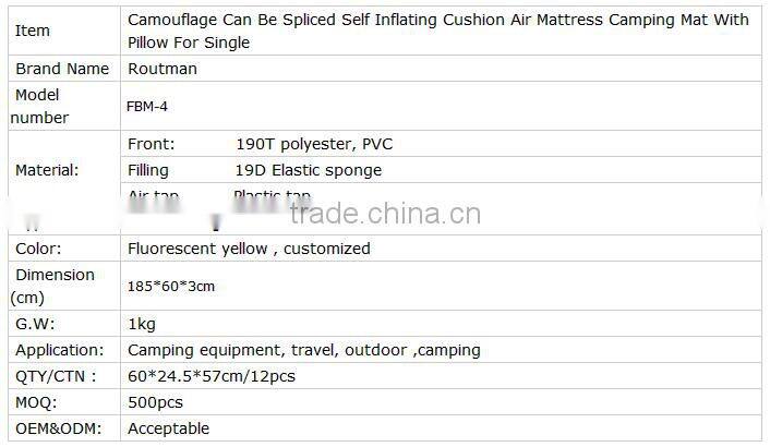 Camouflage Camping Matress Self Inflating Camping Mat