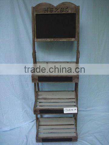 2 tiers Antique Wood Flower Display Stand with blackboard
