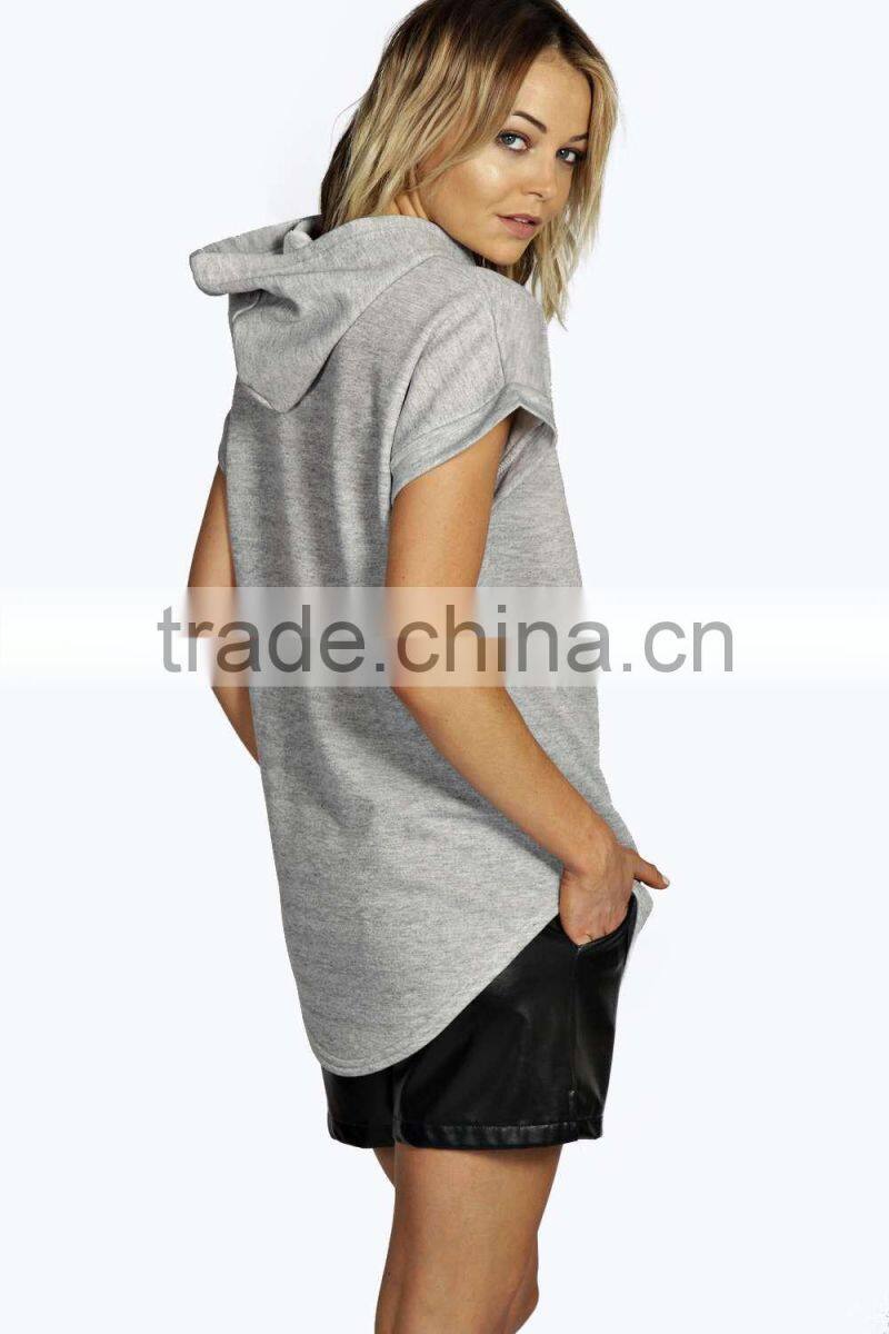 100% cotton women hoodies/longline sport hoodies/Custom short sleeve hoodies sweater