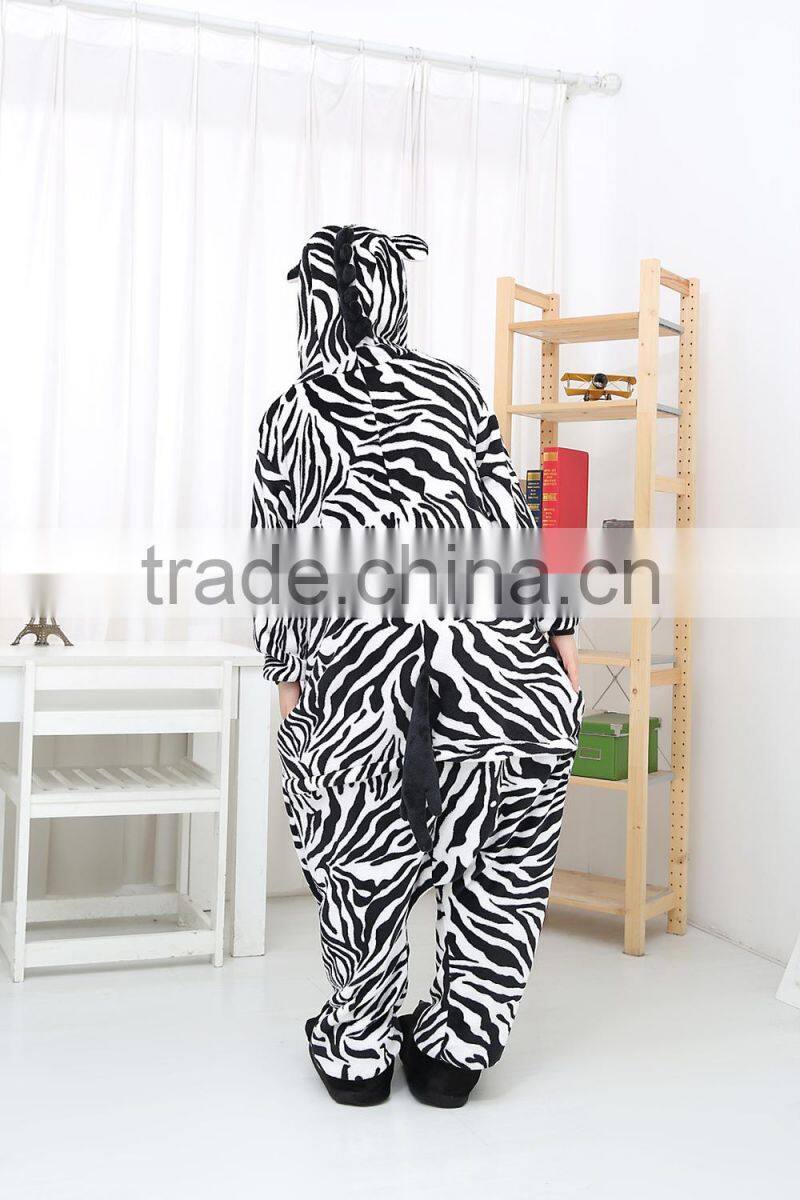 flannel cartoon adult animal jumpsuit animal pajamas jumpsuit zebra design