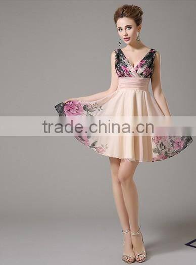short one piece chiffon printed floral summer dress