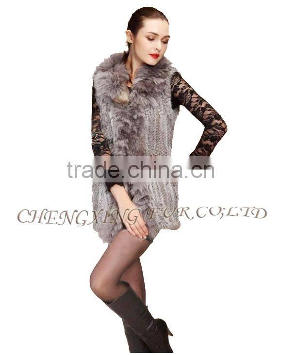 CX-G-B-179B Fox Fur Collar Hand Knitting Real Comfort Rabbit Fur Clothing
