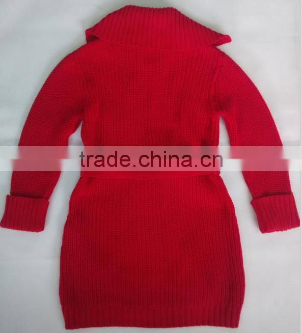 In-stock new fashion salior collar long sleeve belt knitted girls cardigan