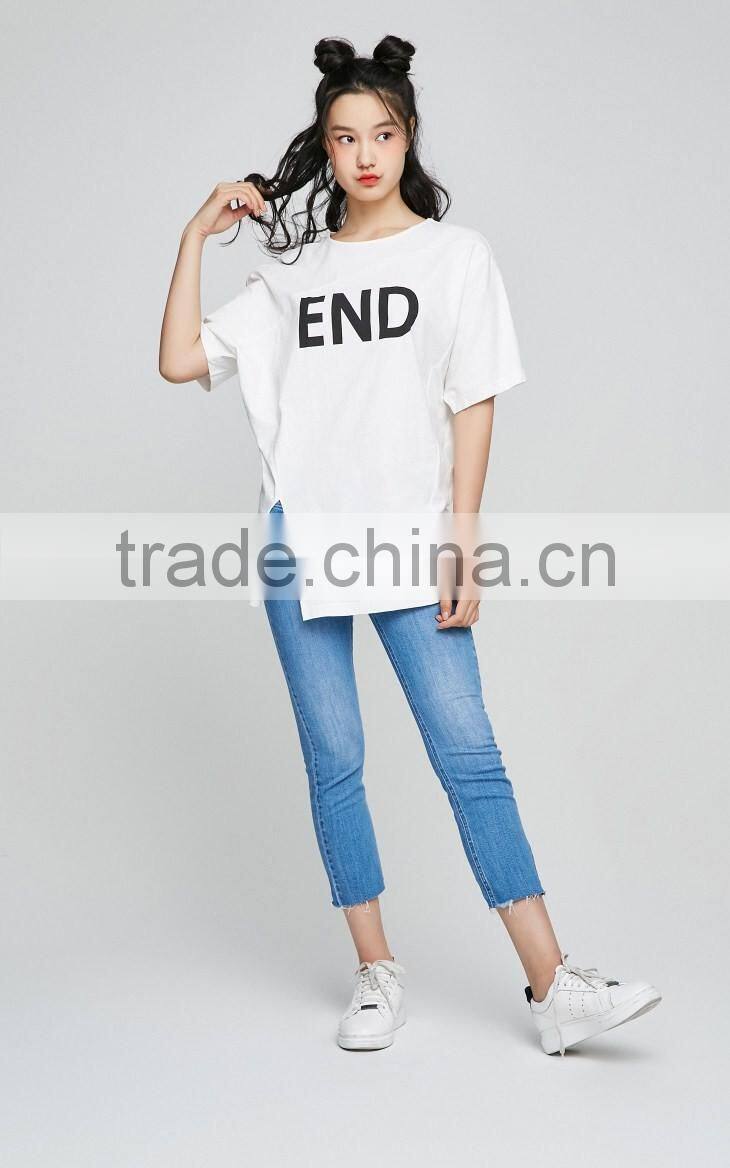 2017 wholesale white t-shirt custom screen printing longline t shirt