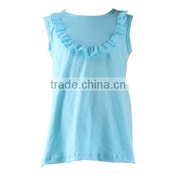 Summer kids clothes girls dress new style factory price light blue bib ruffle baby girl cotton dresses