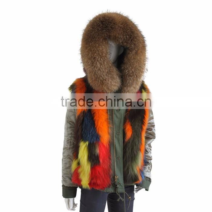 Myfur Popular Ladies Parka with Real Fox Fur Lining and Dyed Raccoon Fur Trimed Hood
