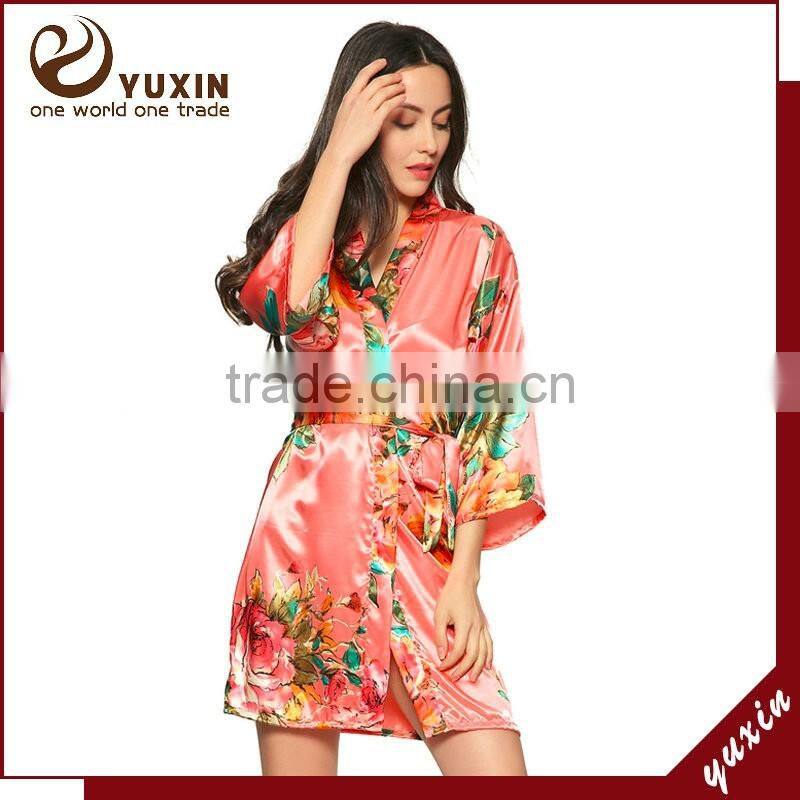 Silk satin floral robe kimono robes bath robe Custom made japan kimono robe LF003