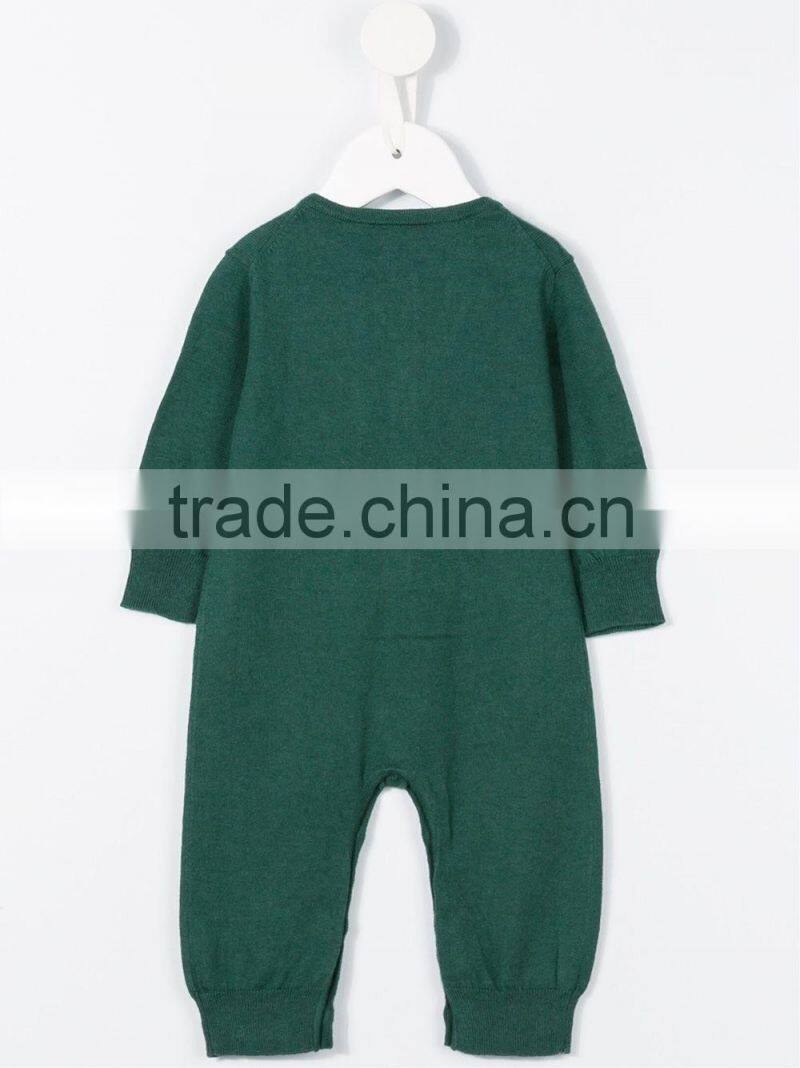 Green Cotton Blend Round Neck Plain for Winter Season Custom Baby Romper