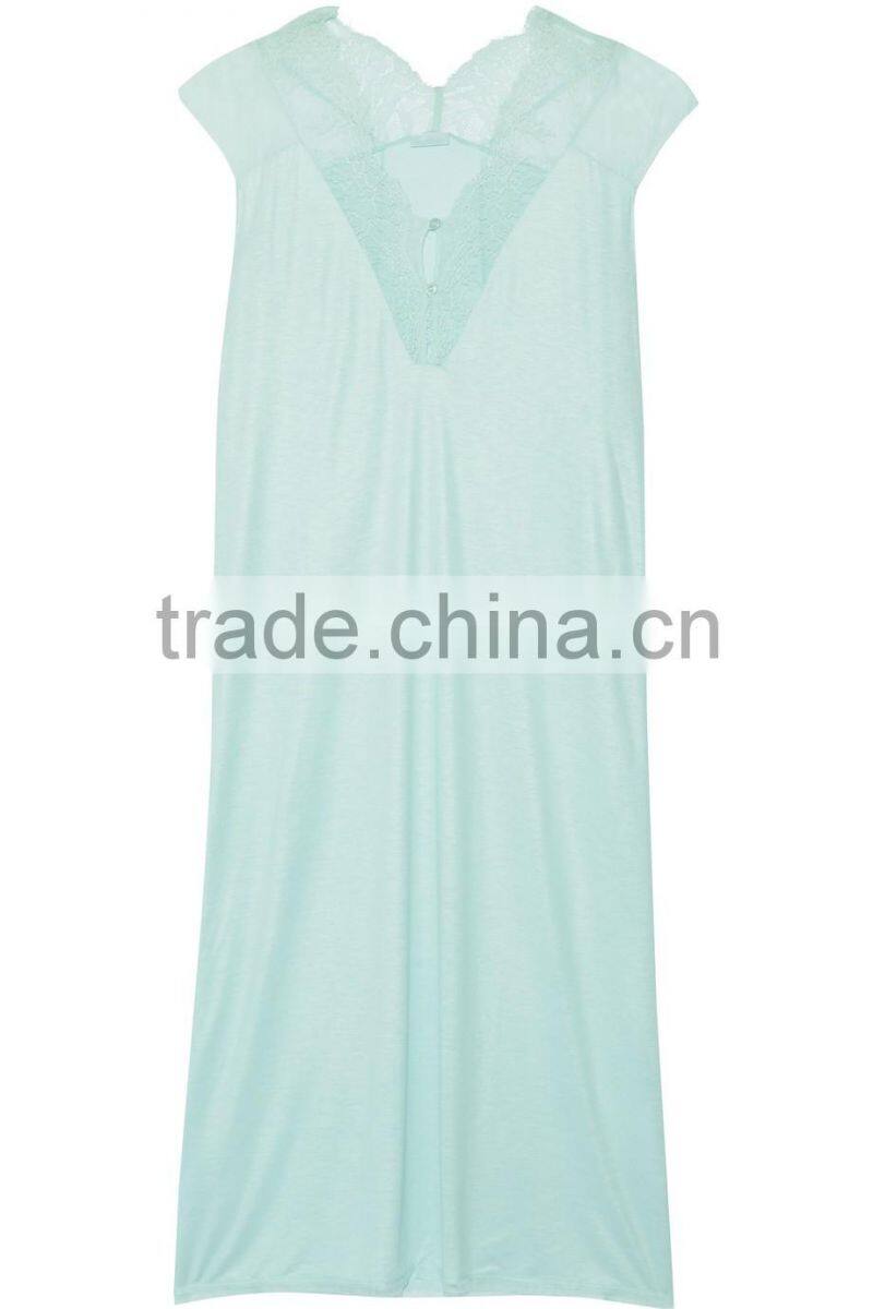 High Quality Silk Made Sexy One Piece Nightdress with Lace Trims