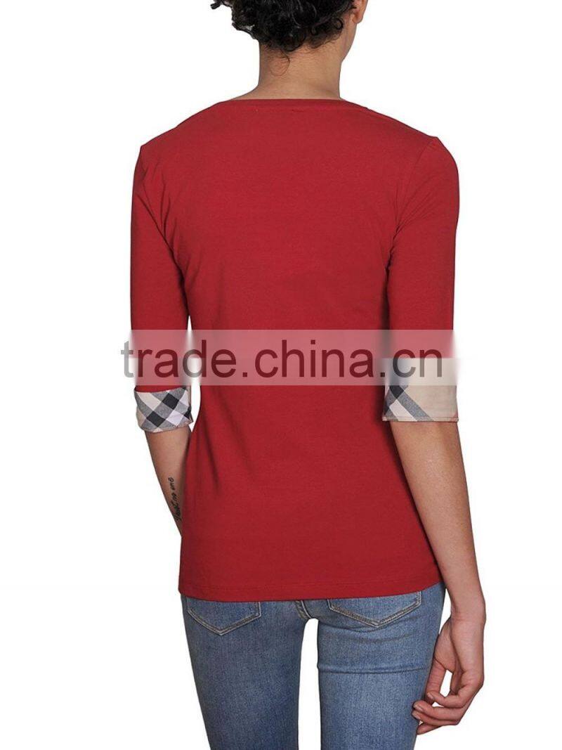 Women's fashion 100% cotton half sleeve red tee