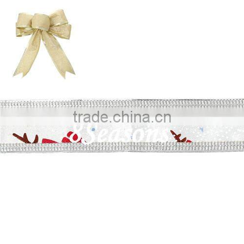 White Christmas Decoration Snowman Pattern Satin Ribbon 25.0mm