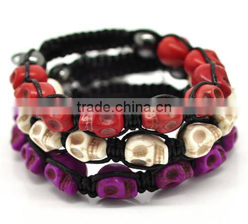 Mixed Halloween Skull Stone Hematite Beads Braiding Adjustable Bracelets 23cm