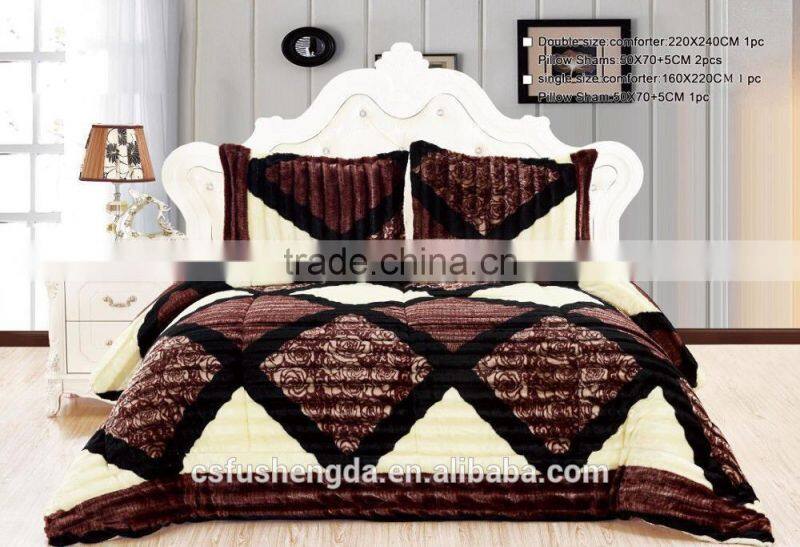 soft fur bedspreads pv fleeve plush knitted patchwork quilt bedding set