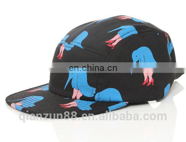 Leather Back Strap Print Pattern Hat Custom Logo 5 Panel Hat Wholesale