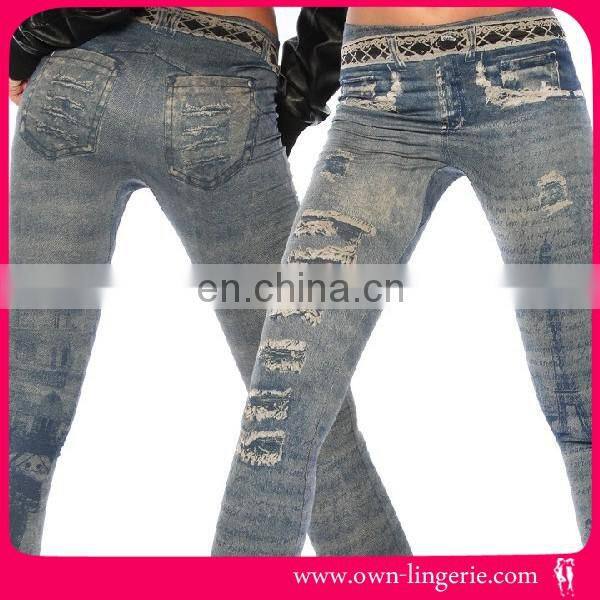 2014 New Stylish Lady's Gray Denim Like Faux Jean Pants Leggings for women,drop shipping