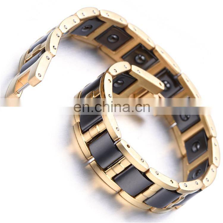 Gold Tungsten And Ceramics Carbide Magnetic Therapy Link Bracelet for Arthritis Pain Relief