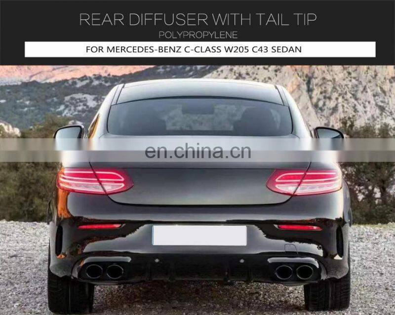 Rear Bumper Diffuser Lip with Exhaust Tips for Mercedes-Benz C-Class W205 C43 Coupe & Sedan 2019 silver exhaust