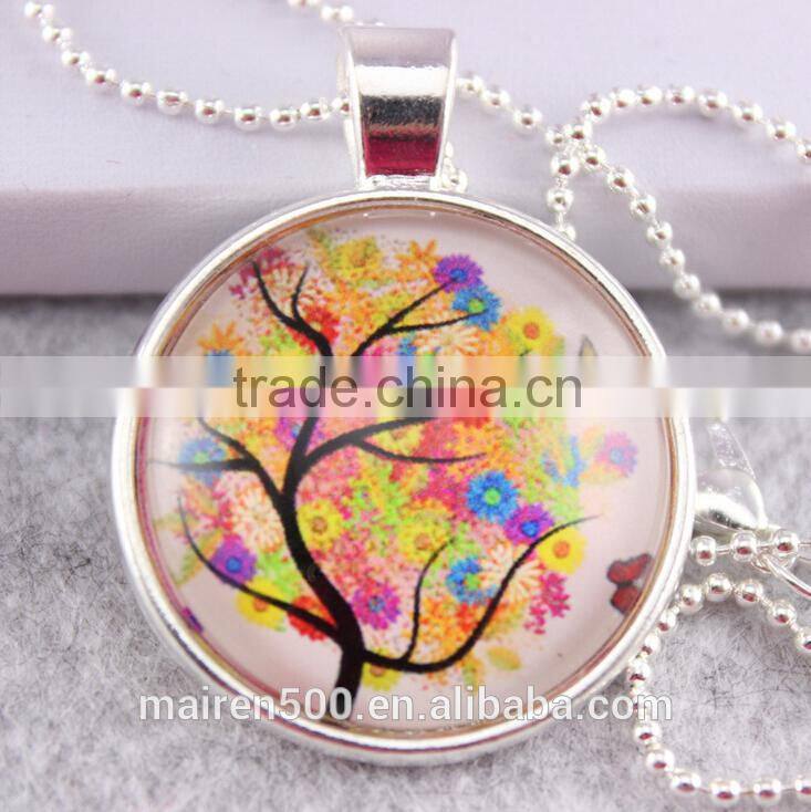 (tree) Time gemstone cabochon charm pendant necklace