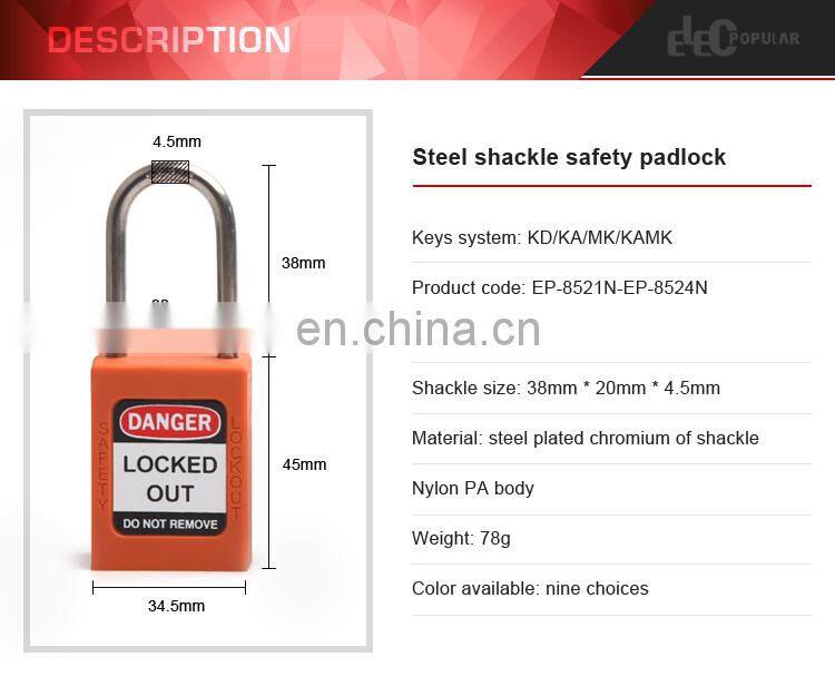 China Supplier Lightweight PA Lock Body Safety Padlock Candado De Seguridad