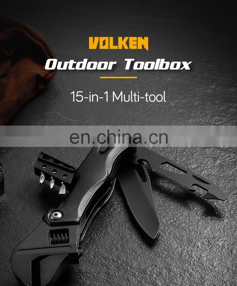 All black adjustable wrench for outdoor multi-purpose combination tool wrench with light attached