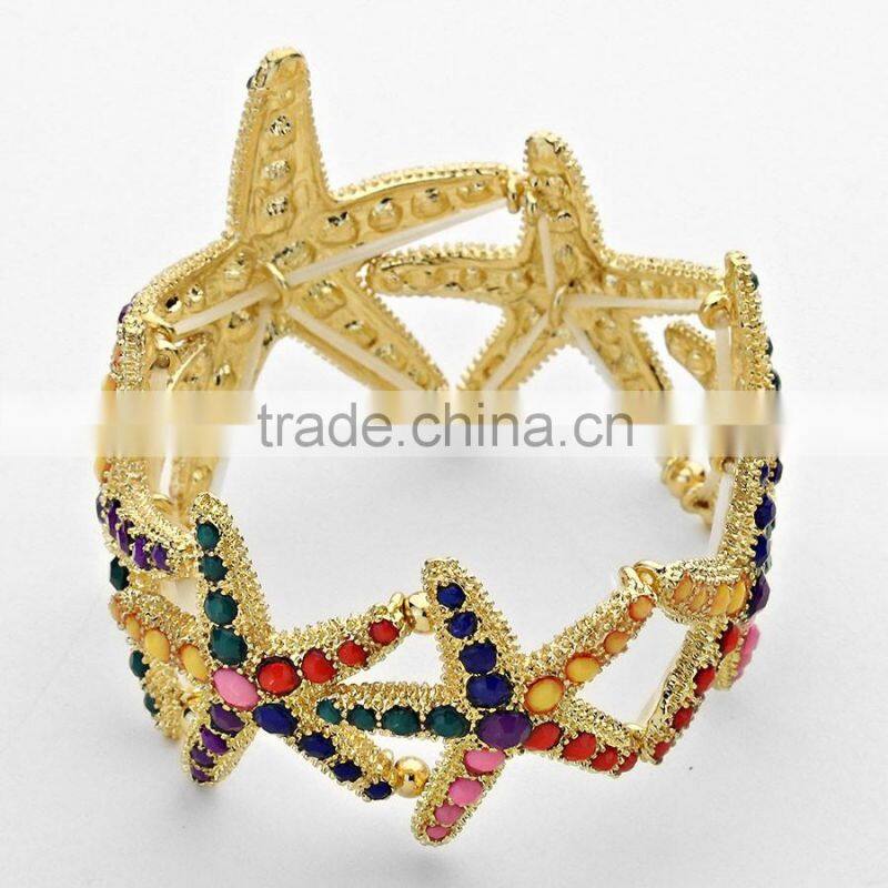 Fashion Beach and Sea Life Jewelry Pave Bead Starfish Stretch Bangle Bracelet