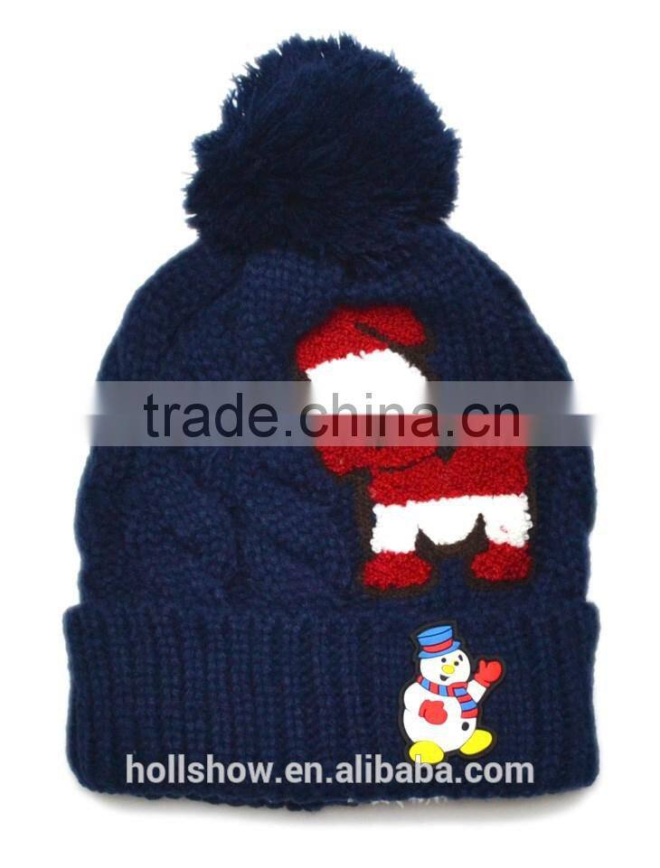 2015 Newest Letter SM Snowman Style Polar Fleece Inside Wool Knitted Baby Girl Winter Cap