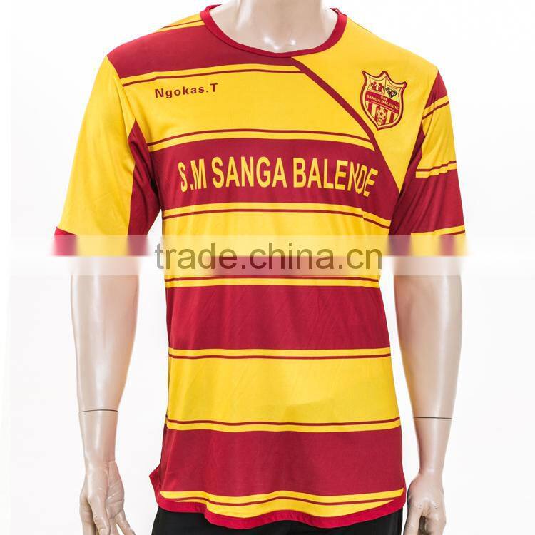 100% Polyester Comfortable Hand Feeling Custom Soccer Jersey Red and Yellow Color Design