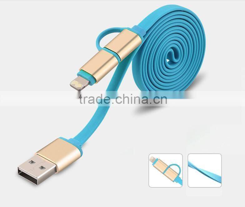 Fast charging usb cable 2in1 8pin micro usb data cable Micro usb cable for iphone, for android phone